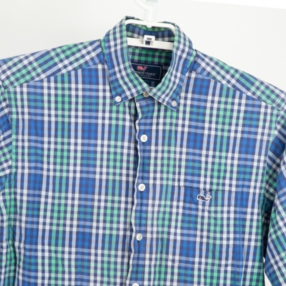 Vineyard Vines Tucker Shirt Mens Size M Blue Green Gingham Plaid Button Down